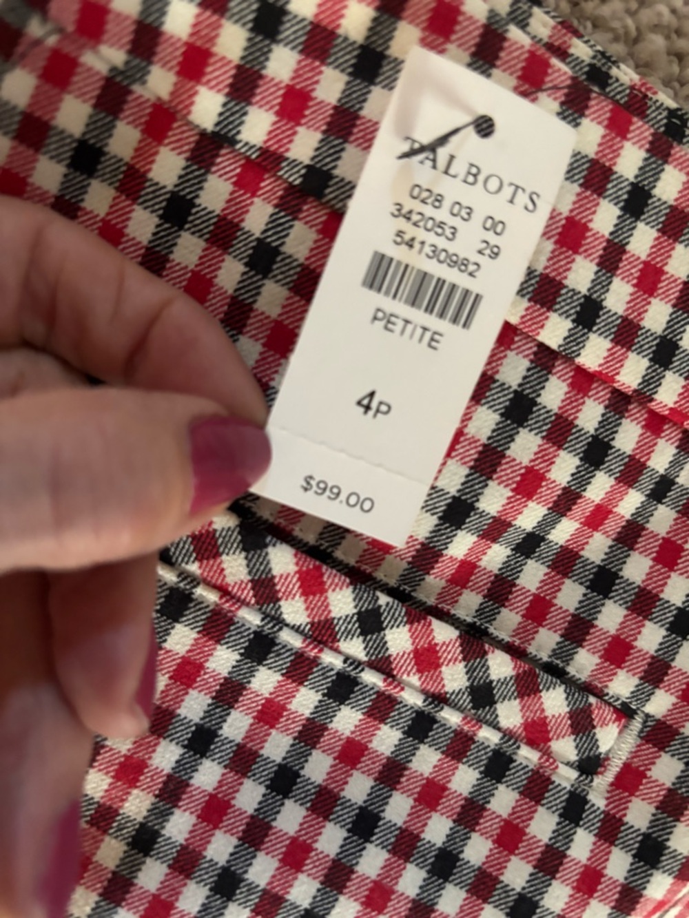 Talbots Red Black Gingham Plaid Twill Knee-Length Pencil Skirt NWT $98 tags 4P